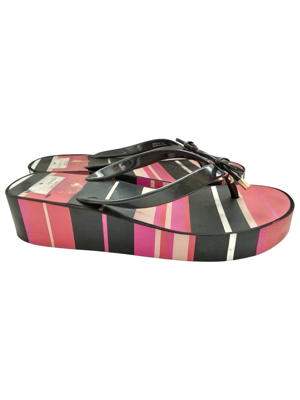 kate spade Pink and Black Striped Platform Flip Flops